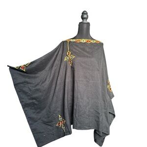 Black Poncho with Colorful Embroidery Ethiopian/Eritrean kaftan midi dress